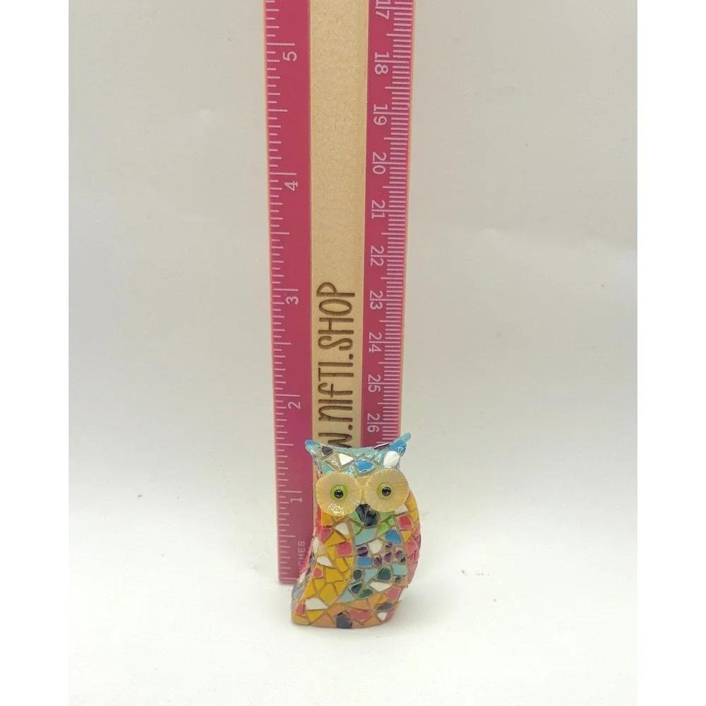 Mosaic Style Owl Gaudi Style Figurine Set 3in 2in 1.5in Multicolor Resin Decor